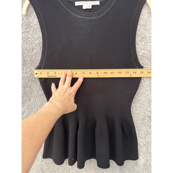 VERONICA BEARD Arago ribbed-knit peplum black top Size M - Picture 9 of 10